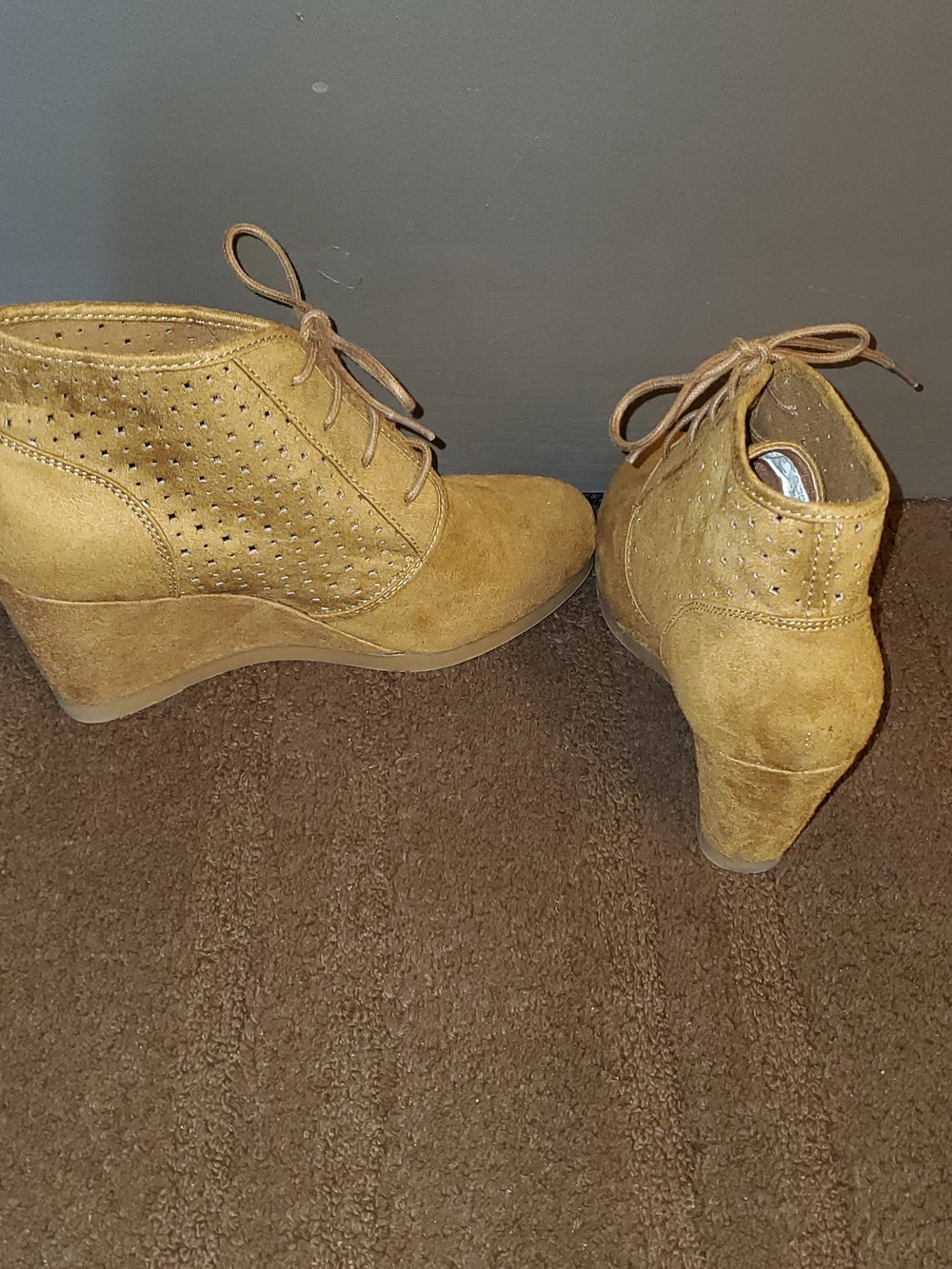 American Eagle Outfitters Perforated Suede Wedge Ankle Boots - Tan